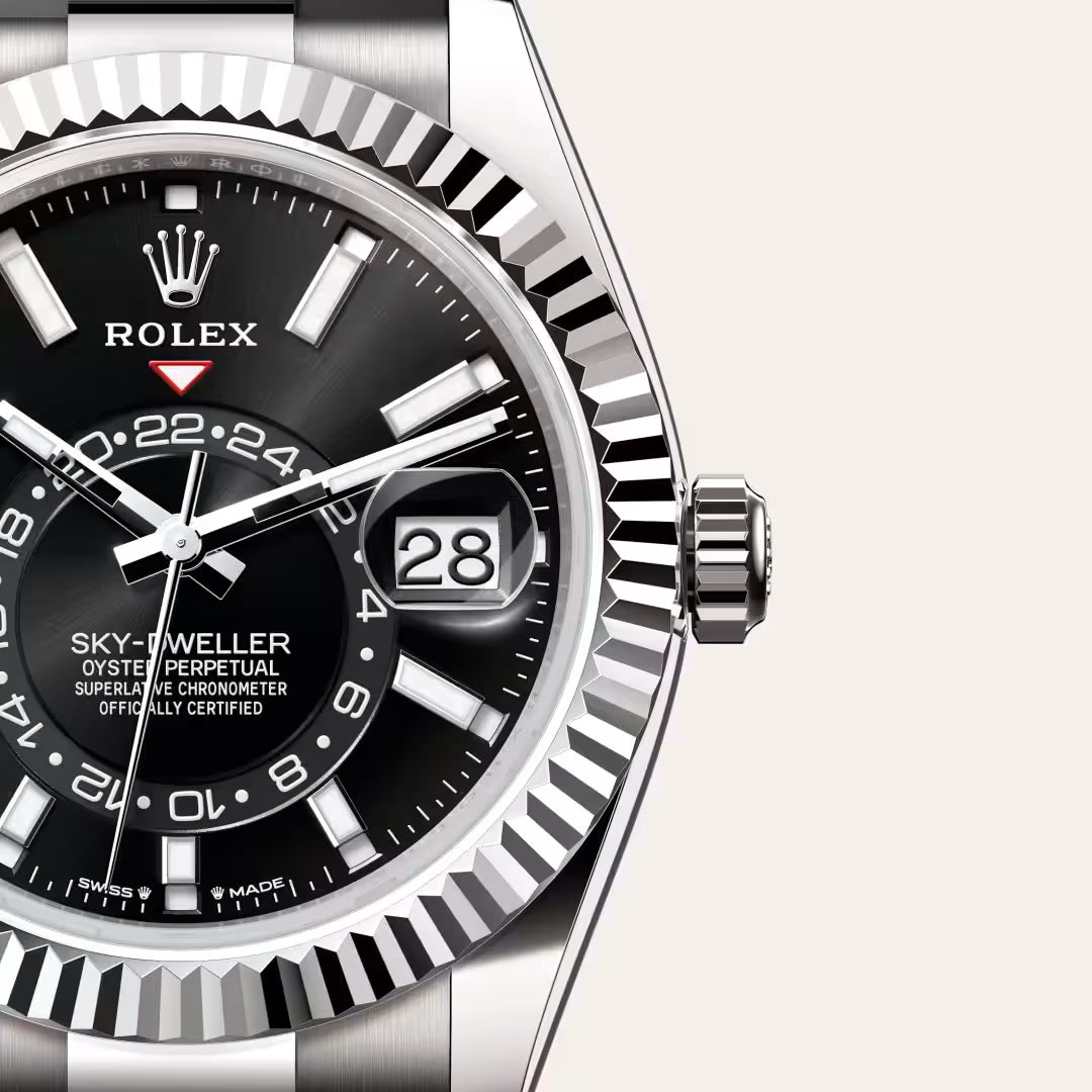 Sky-Dweller Luxury Black Dial Stainless Steel Watch with Rubber Strap