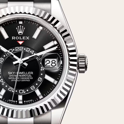Sky-Dweller Luxury Black Dial Stainless Steel Watch with Rubber Strap