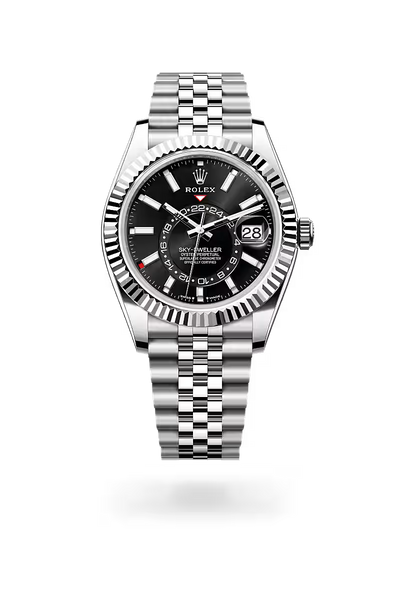 Sky-Dweller Luxury Black Dial Fluted Bezel Men’s Watch