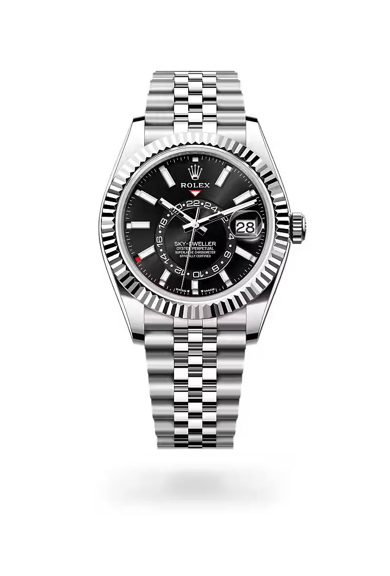 Sky-Dweller Luxury Black Dial Fluted Bezel Men’s Watch