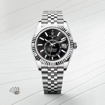 Sky-Dweller Luxury Black Dial Fluted Bezel Men’s Watch