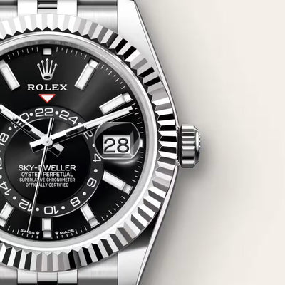 Sky-Dweller Luxury Black Dial Fluted Bezel Men’s Watch