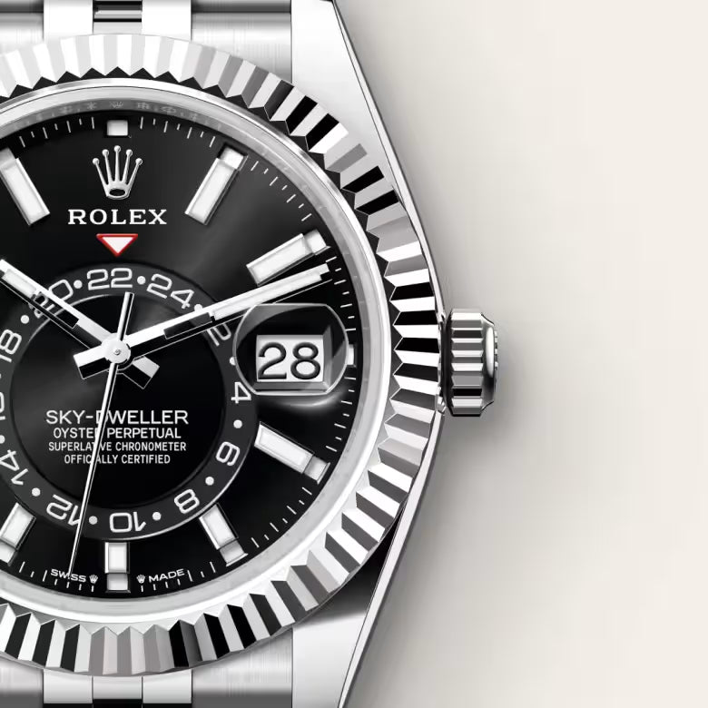 Sky-Dweller Luxury Black Dial Fluted Bezel Men’s Watch